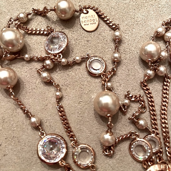 henri bendel Jewelry - HENRI BENDEL•rose gold pearl Swarovski crystal double strand toggle necklace
